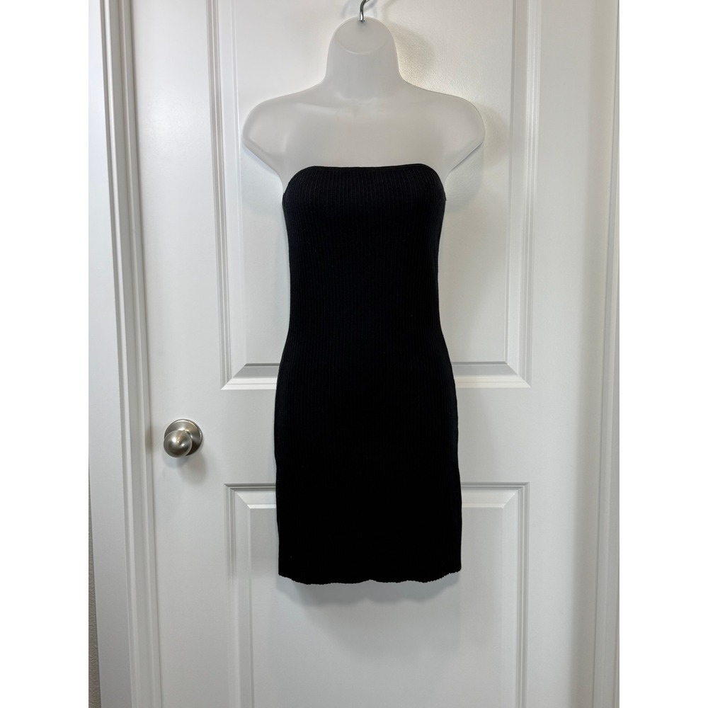 DIVIDED H M Black Ribbed Knit Strapless Bodycon Mini Dress Large L Clubwear